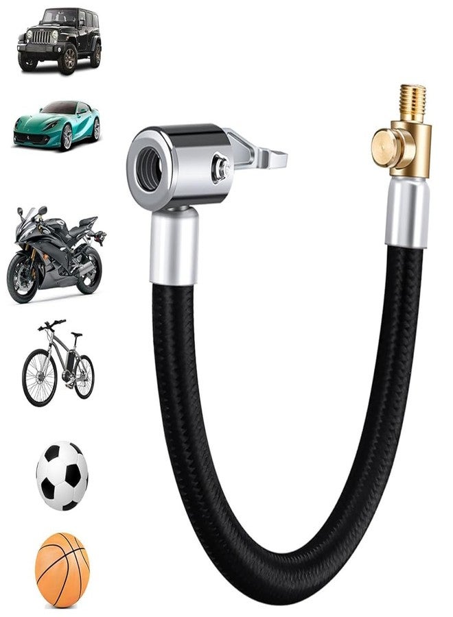 STHIRA® 9.8-Inch Flexible Rubber Tire Inflator Extension Hose With Built-In Deflation Valve & Quick-Connect Fitting Universal Hose Adapter for Car, Bike, Motorcycle Durable Tyre Inflator Spare Parts - Image 1